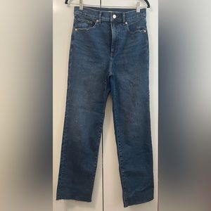 Express Super High Waisted Medium Wash Modern Straight Jeans